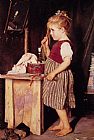 Combing Canvas Paintings - Young Girl Combing Her Hair